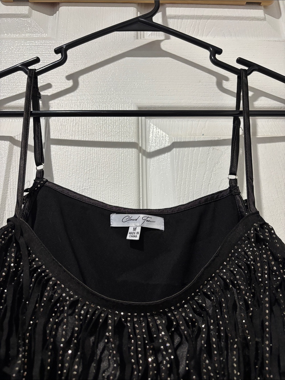 Fringed Sequin Nashville Black Crop Top - Picture 4 of 5